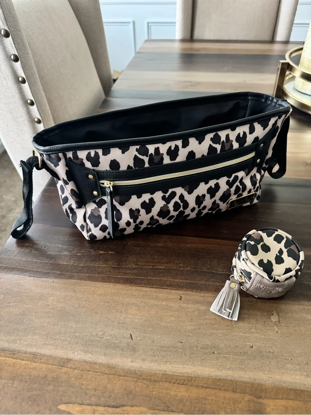 Itzy Ritzy Leopard Print Organizer Caddy & Pacifier Holder in Beige and Black